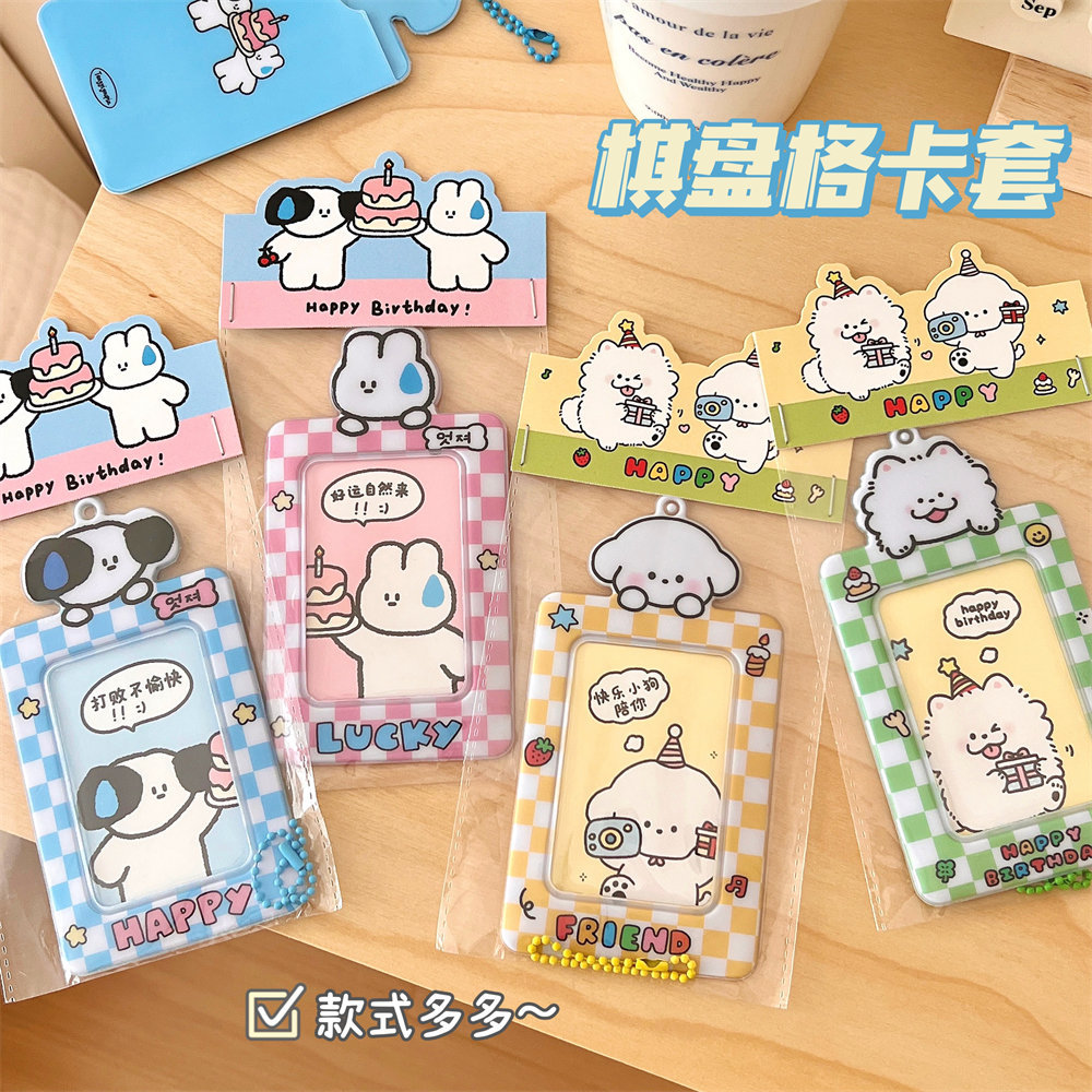 Nuevo juego de cartas de tablero de ajedrez de dibujos animados lindo, tarjeta pequeña, tarjeta de comida Polaroid, cubierta protectora de tarjeta de autobús, colgante de mochila para estudiantes