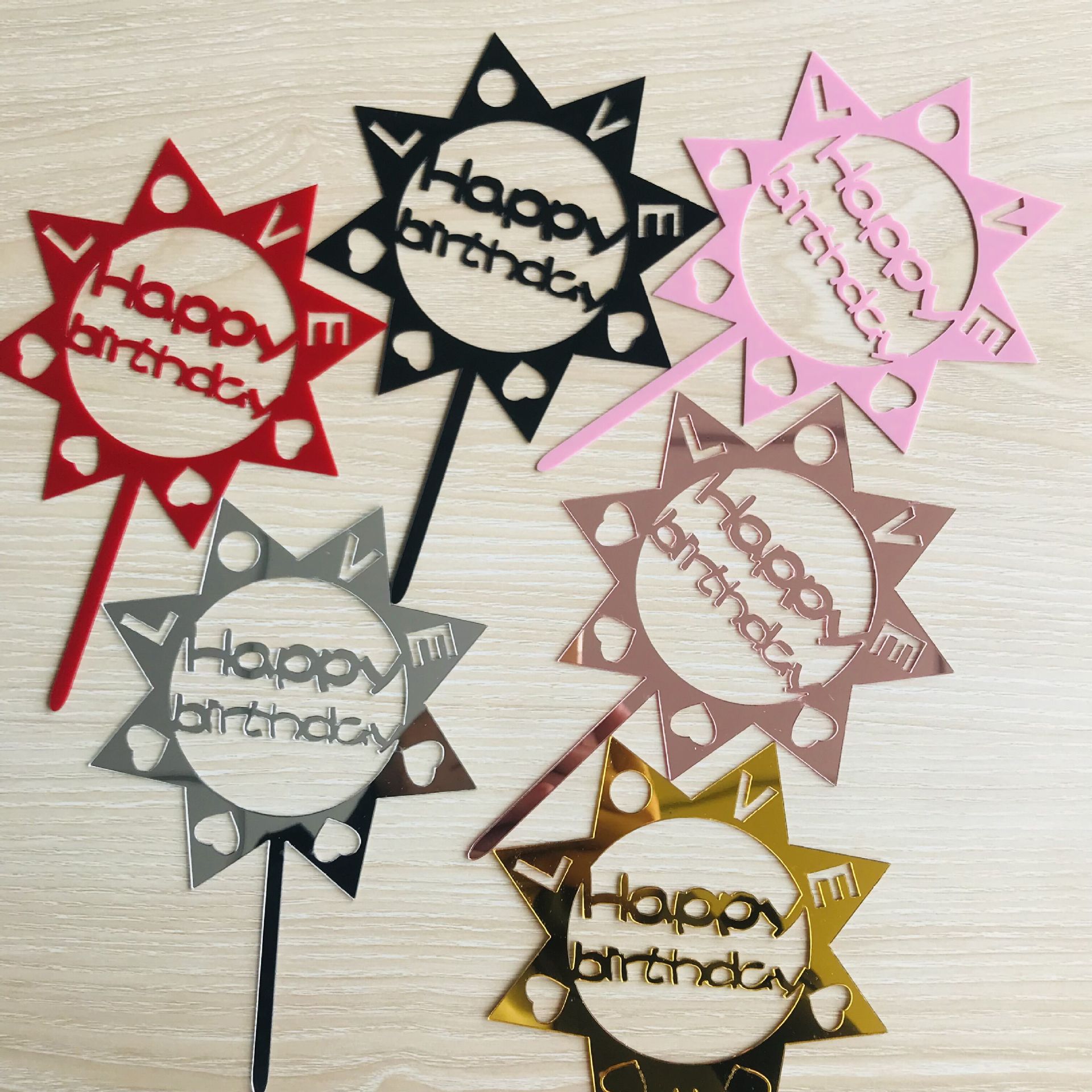 Directo de fábrica de acrílico Feliz Cumpleaños feliz Feliz cumpleaños pastel tarjeta plug-in postre MESA DE HORNEAR