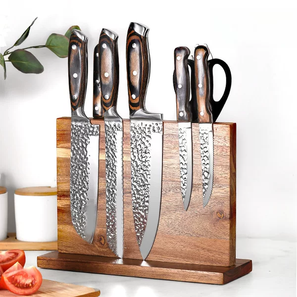 Solid Wood Double-Sided Vertical Magnetic Knife Holder Kitchen Knife Display Stand Strong Detachable Magnetic Knife Rack