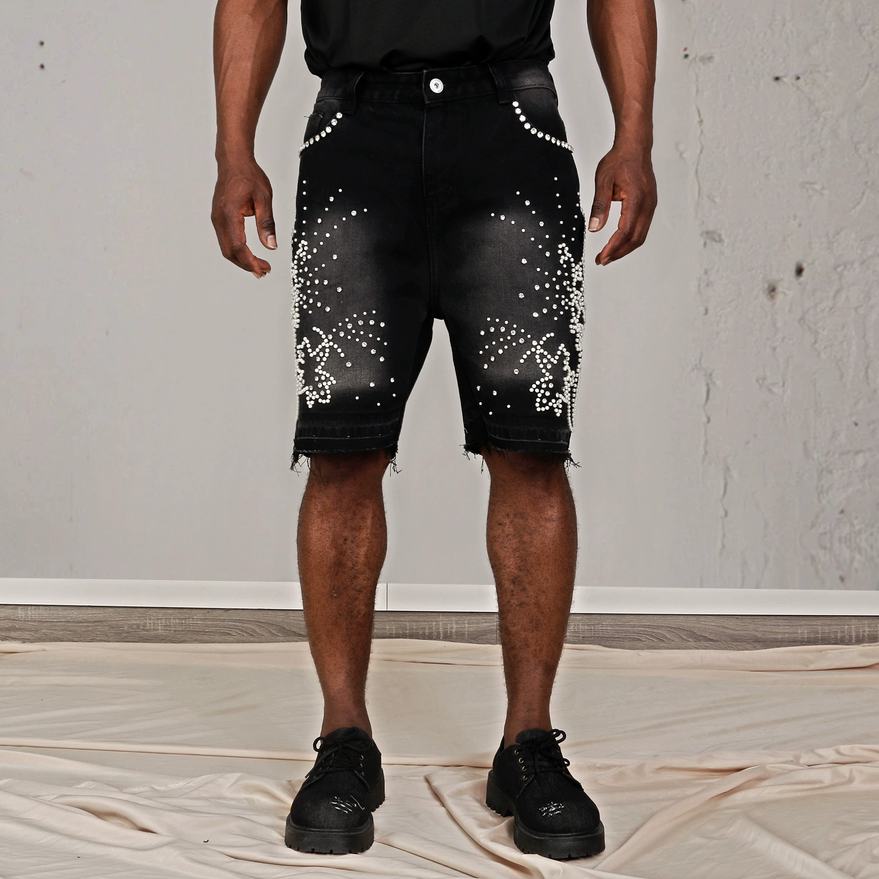 Винтажные джинсовые шорты с бисером для женщин 2025 новый стиль весенний прилив бренда премиум-класса прилив крутая корова шорты-WL534