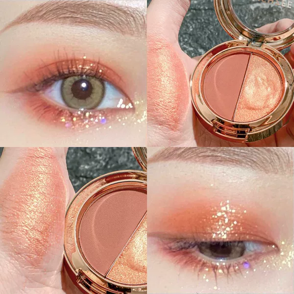 Mingxizhi two-color eyeshadow plate earth color Pearl matte gold flash polarized small plate portable pumpkin color eyeshadow plate