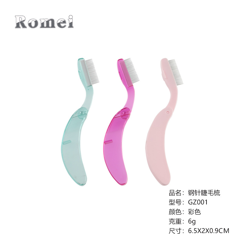 Plegable de acero inoxidable aguja ceja peine/pestañas peine curvado mango de plástico ceja peine herramienta de la belleza