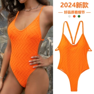 原创2024新款提花连体泳衣女欧美性感紧身露背外贸bikini泳衣批发