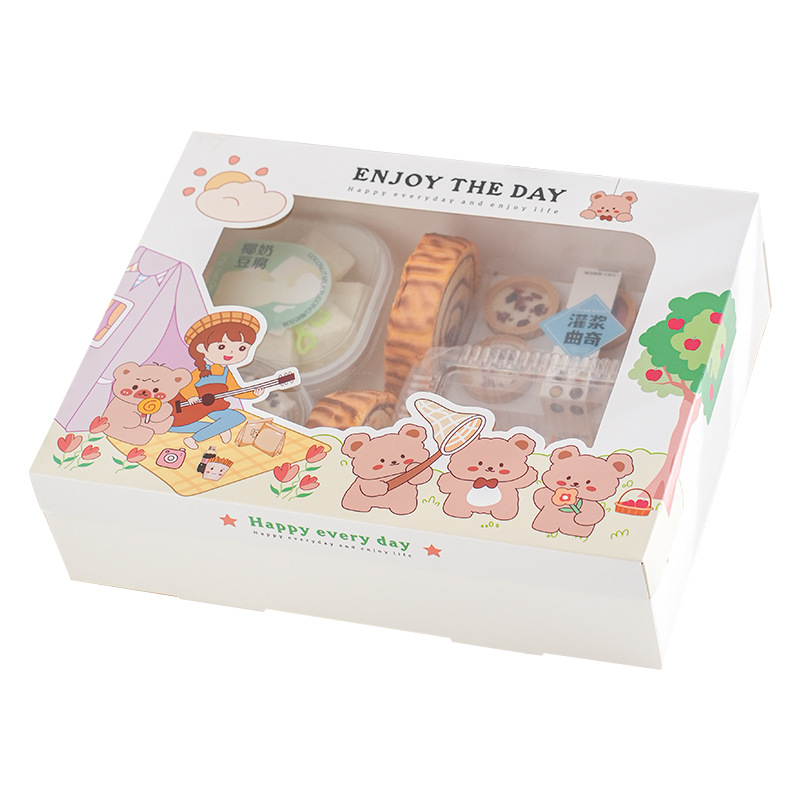 Caja de picnic infantil desechable con cubierta caja de pasteles dulces en línea caja de ensalada de frutas dibujos animados