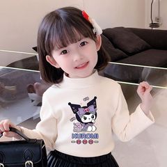 Children's cartoon base shirt autumn and winter clothing cute children half neck warm and thick plush heating top for little girls