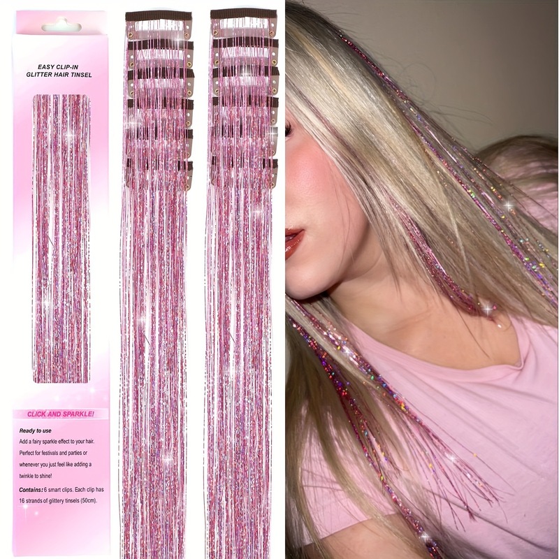Wig Bb Clip-In Hair Extensions 12 Pieces with Glitter Ear-Hanging Dyeing Music Festival Laser Colorful Concert Highlight Hair Extensions