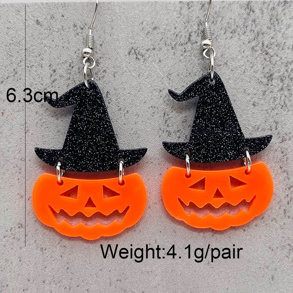 Street Occasion Arylic Material 1 Pair Halloween Cartoon Style Pumpkin Letter Arylic Drop Earrings