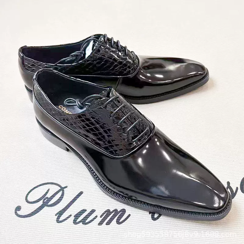 高级感耐磨时尚手工商务男士皮鞋休闲正装真皮皮鞋开边珠蛇纹婚鞋