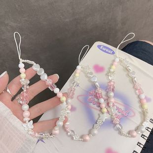 Ins Style Advanced Beaded Chain Beaded Beads Light Color All-match Mobile Phone Hanging Chain ccd Pendant Keychain Pendant Chain