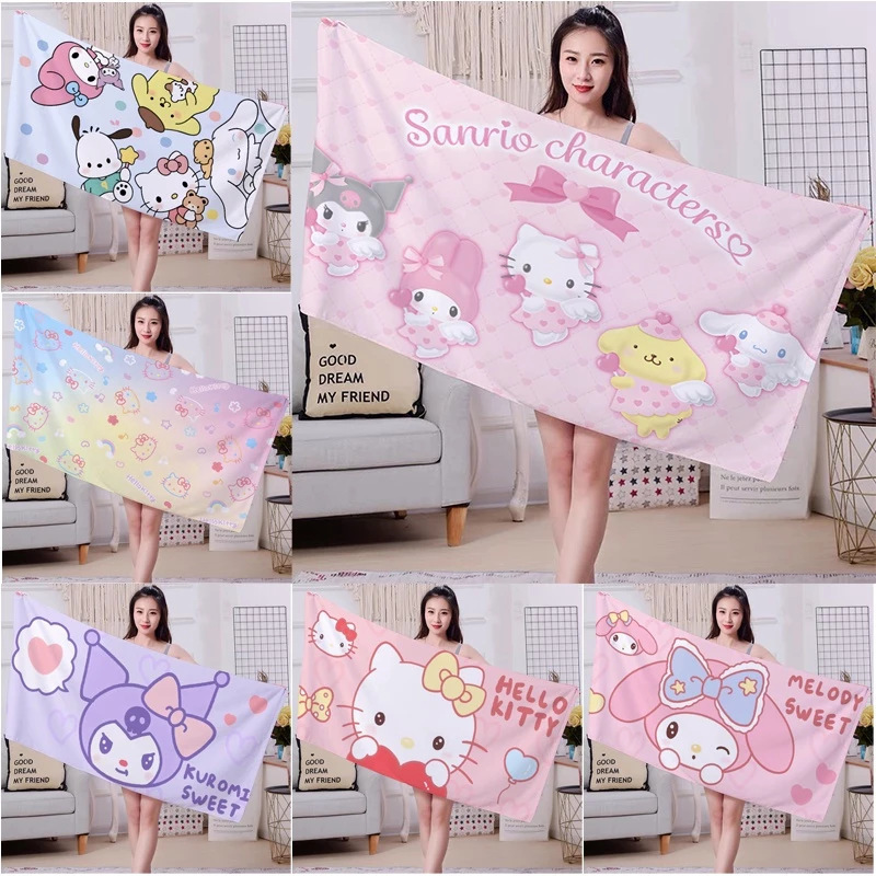 Cross-Border Kitty Cat Microfiber Absorbent Bath Towel Digital Printing Thickeneded Beach Towel Cartoon Bath Towel