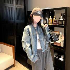 复古短款蓝色牛仔外套女春季新款超火流行韩系设计感上衣夹克