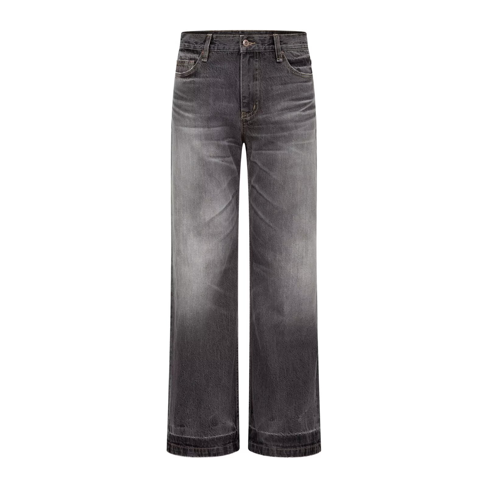 Retro High-Street Flared Jeans For Men & Women – Black Distressed Denim Pants, Loose Straight-Leg Vintage Style With Stretch Comfort_mkmklike.com