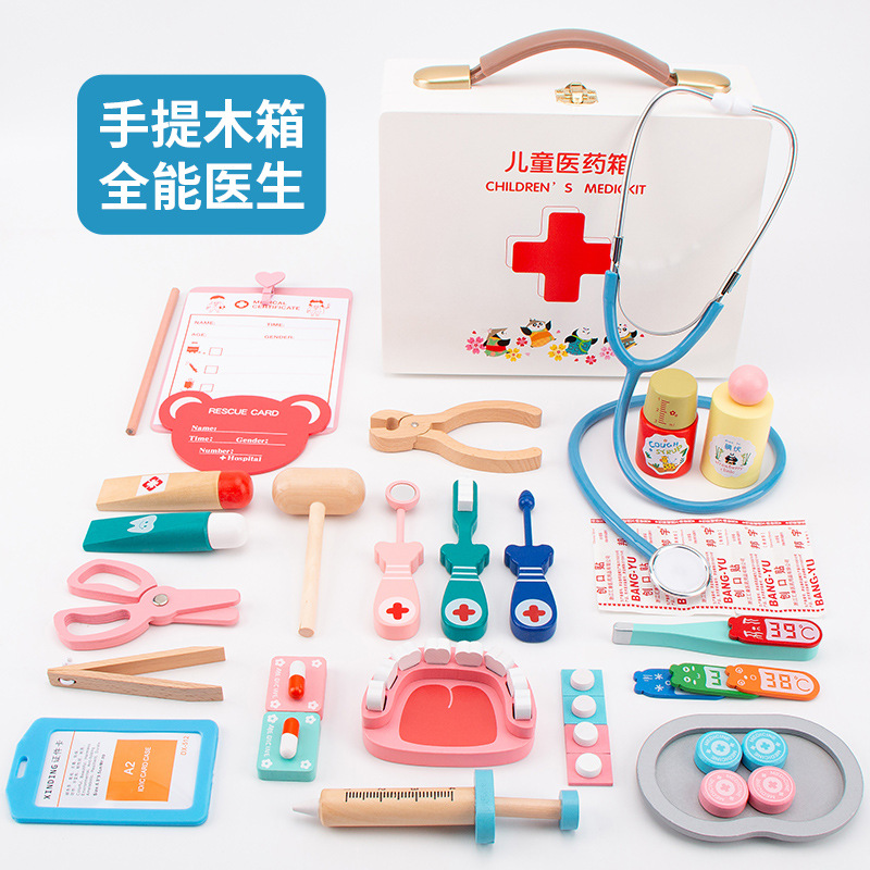 Madera niños jugar casa simulación medicina caja médico juguete traje niña enfermera juguete bebé juego de rol
