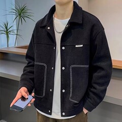 秋季男士经典简约百搭夹克外套男潮流帅气宽松休闲短款翻领外套