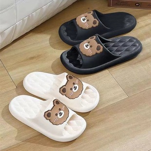 2023 New Bear Slippers Women's Casual One Word Couple Sandals and Slippers Outer Wear Home Bath Non-slip