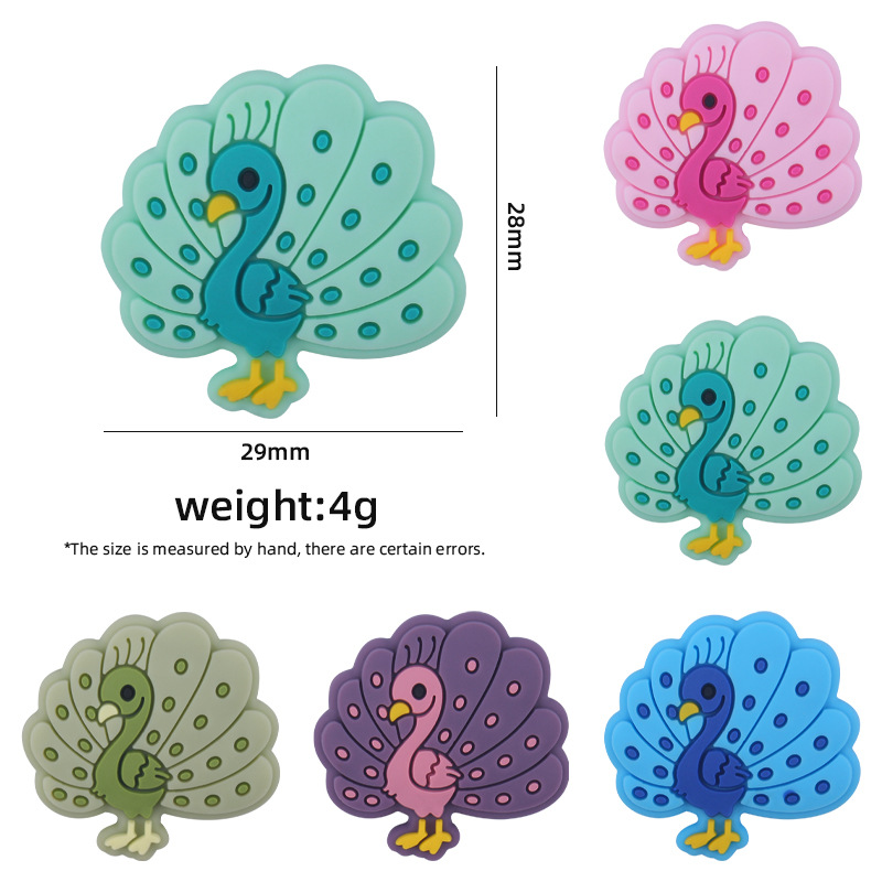 Bebé suministros de dibujos animados animal Pavo Real silicona mordedor creativo DIY bebé molar pezón anti-gota cadena Accesorios