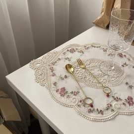 儿里凡复古法式蕾丝桌垫ins绣花蕾丝桌布田园欧式床头柜装饰玫瑰