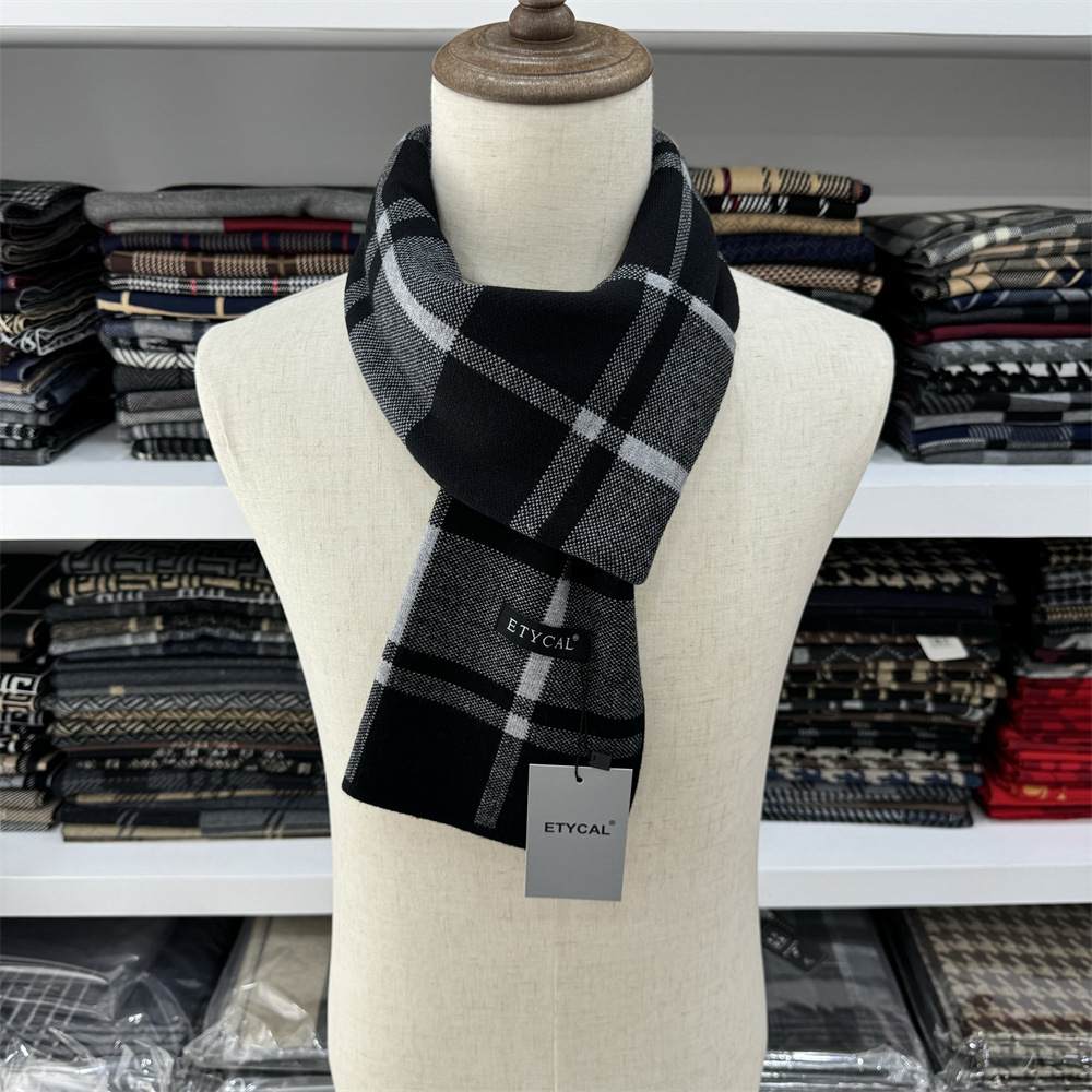 Herbst und Winter Neuer karierter Herrenschal Vielseitiger warmer Strickschal aus Mischgewebe für das Geschäft Einfacher_voghion.com