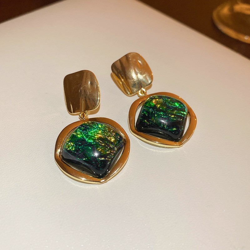 Temperamento de pendientes verdes pendientes ligeros lujosos de alto nivel sensación de pendientes zircon flores joyas geométricas al por mayor fábrica