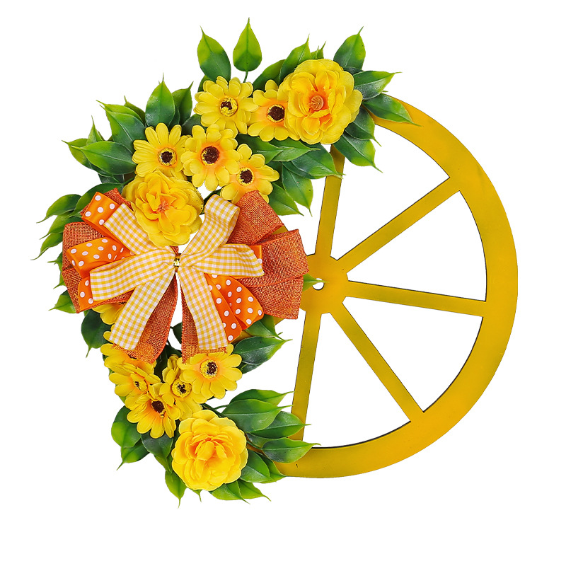 Rueda de flor amarilla de primavera Garland 2024 transfronteriza Venta caliente simulación arco Garland creativo rueda de madera flor decorativa al por mayor