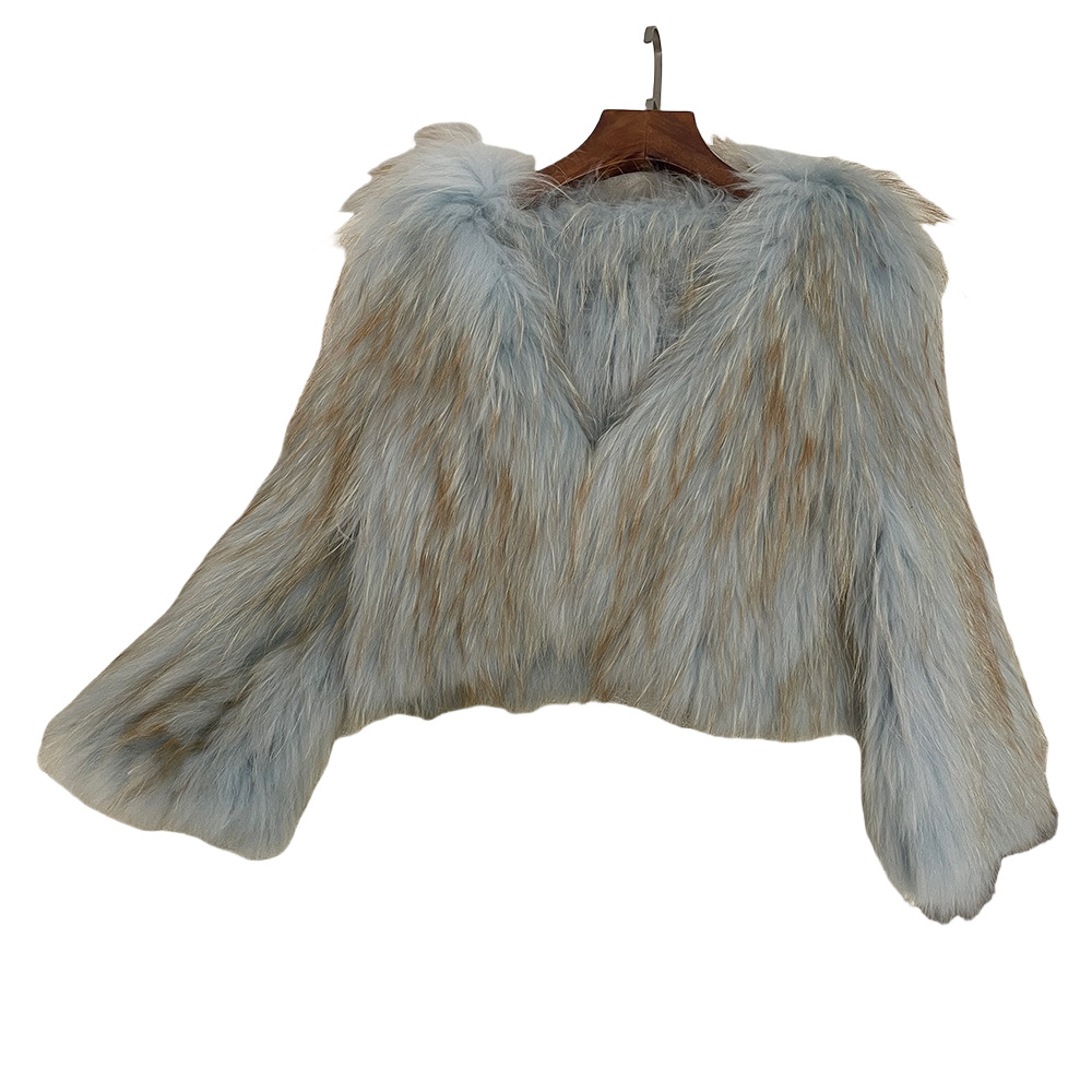Damenbekleidung Damen Pelzmantel Herbst und Winter neuer Waschbärpelz verschlüsselt dick doppelseitig gewebter Pelzmantel modischer junger Stil_voghion.com