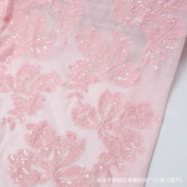 3mm花朵亮片绣弹力网纱面料l礼服连衣裙时尚服装女装布料批发柯桥