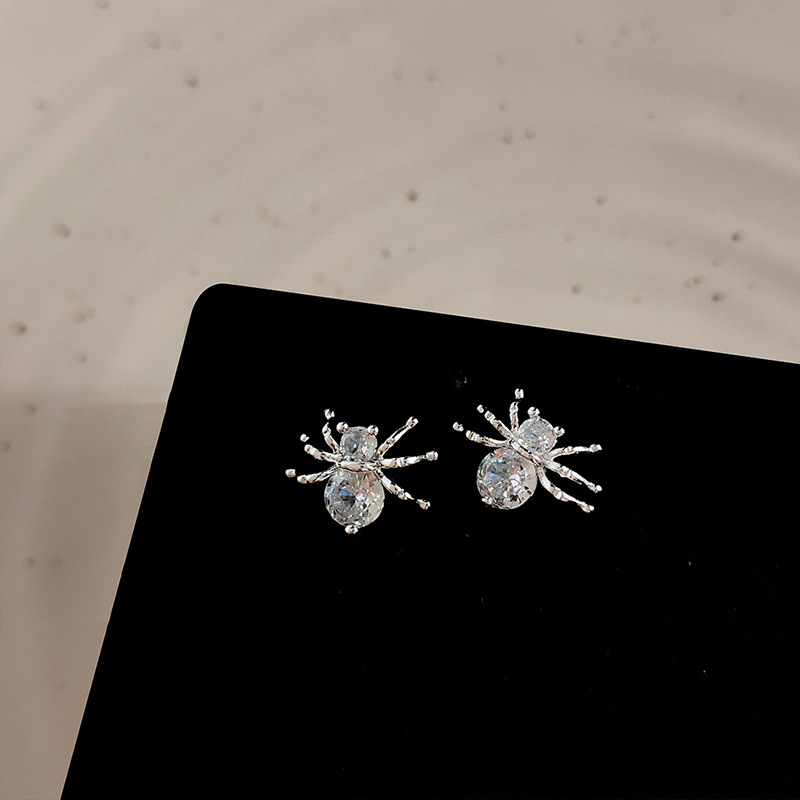 Copper Material Halloween Festival 1 Pair Halloween Cool Style Spider Inlay Copper Zircon Ear Studs