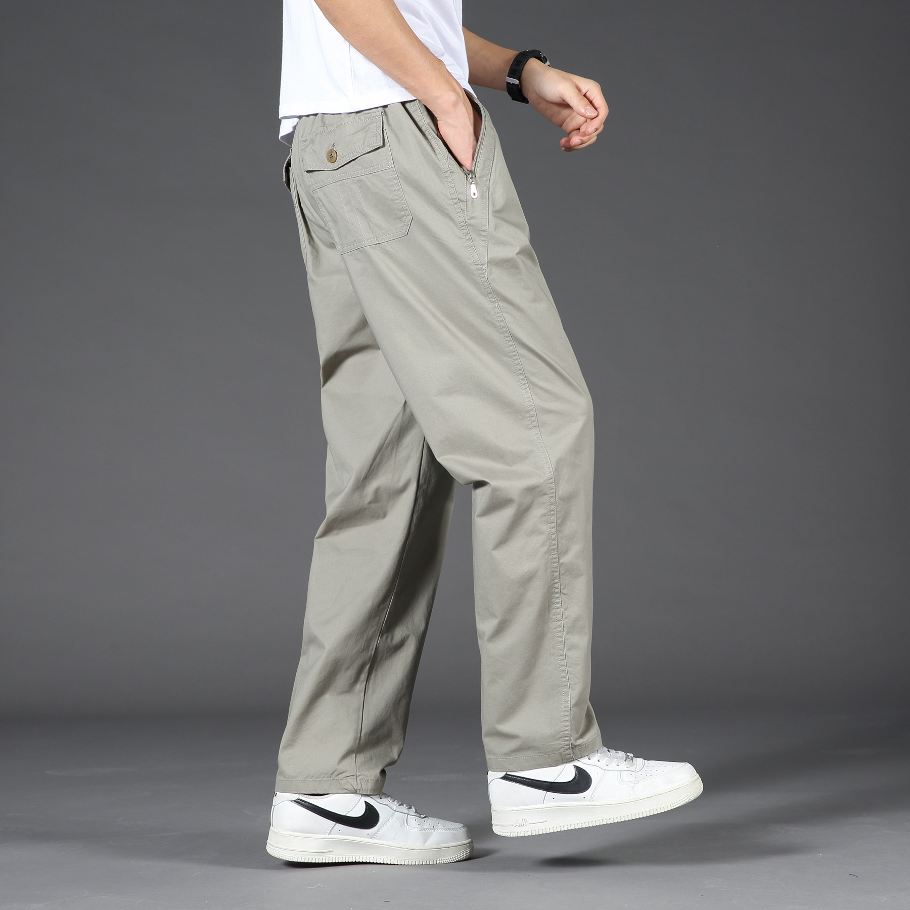 Spring and Summer Men's Work Pants, Thin Style, Loose Straight Casual Pants, Outdoor Sports Pants, Middle-Aged Men's Long Pants