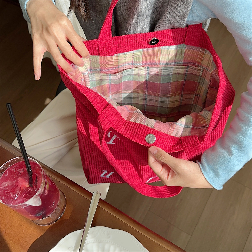 310262 embroidered letter future corduroy single-shoulder Maillard color hand-held canvas bag Women's tote bag undefined