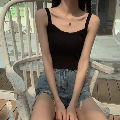 Spring 2024 new Korean version slim and versatile knitted suspender short vest base shirt underwear top for female student
