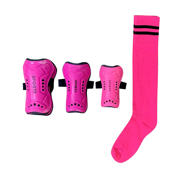 Football Socks + Shin Guards Combo Football Set in Rose Red, Student Knee Pads, Calf Protection, Mid-Length Socks, Cross-Border