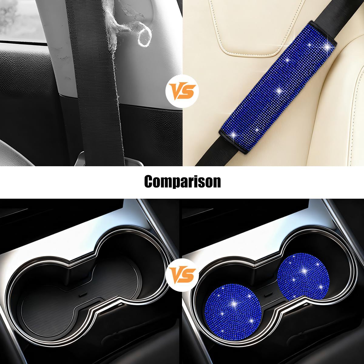 11-Piece Car Interior Set with Diamond-Encrusted Steering Wheel Cover, Car Hook, Glasses Holder, One-Touch Start Ring