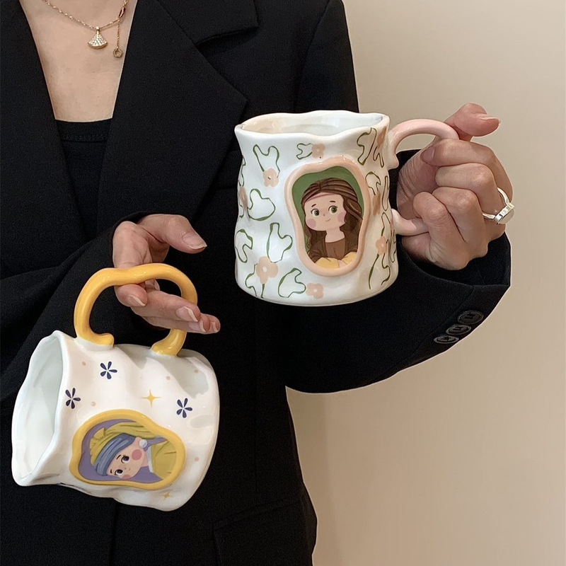 High-Appearance Creative Retro Ceramic Mugs Couple Souvenirs Water Cups Birthday Gifts Coffee Cups Household Cups