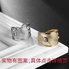 不锈钢开口可调节尺寸戒指圣本笃点钻珠宝男式女式时尚派对指环