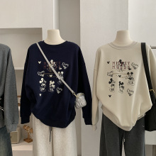 欧玛莱 动漫卡通印花圆领加绒加厚宽松长袖中长款套头卫衣女 5270