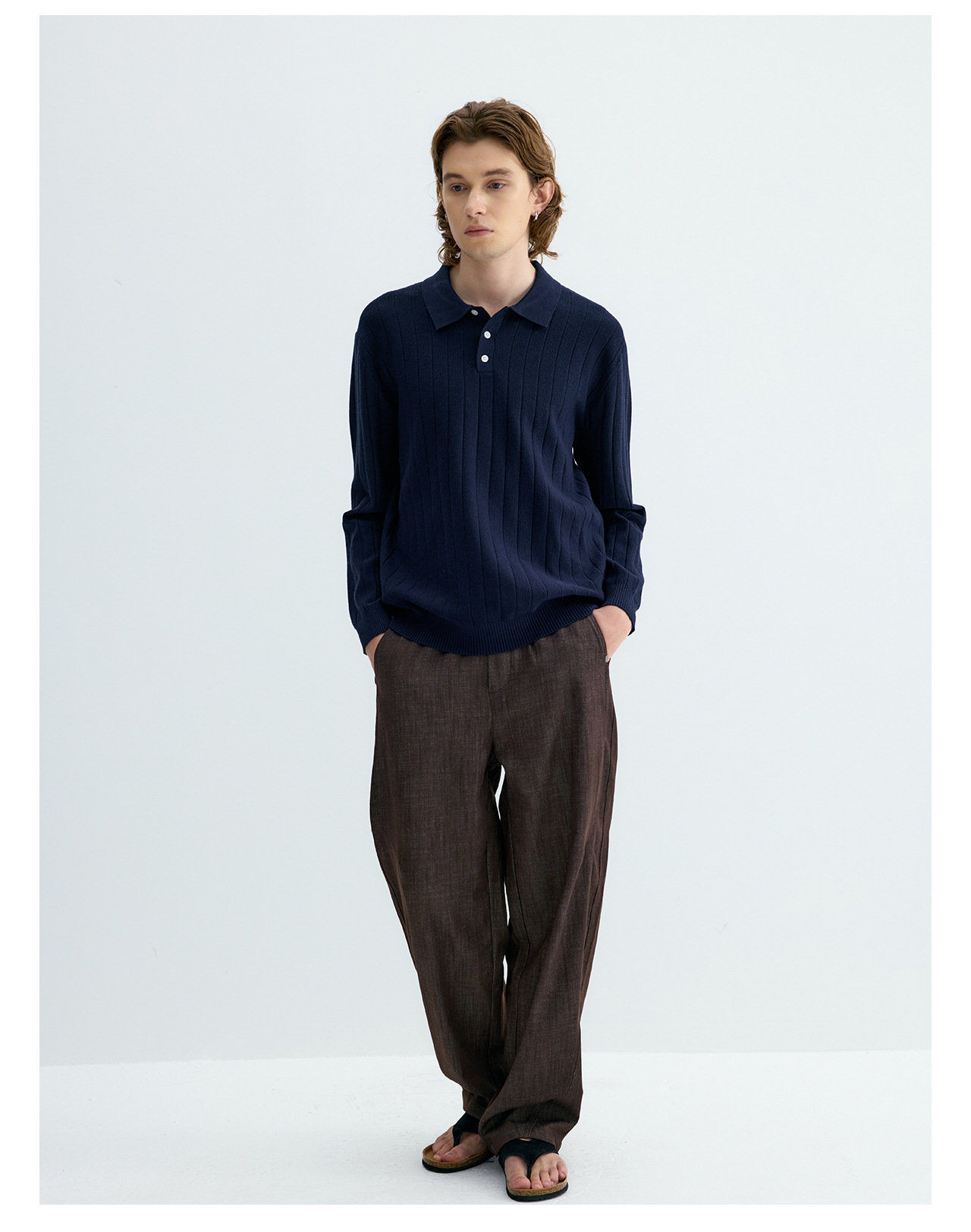 UNF 250g Ribbed Knit Polo Sweater