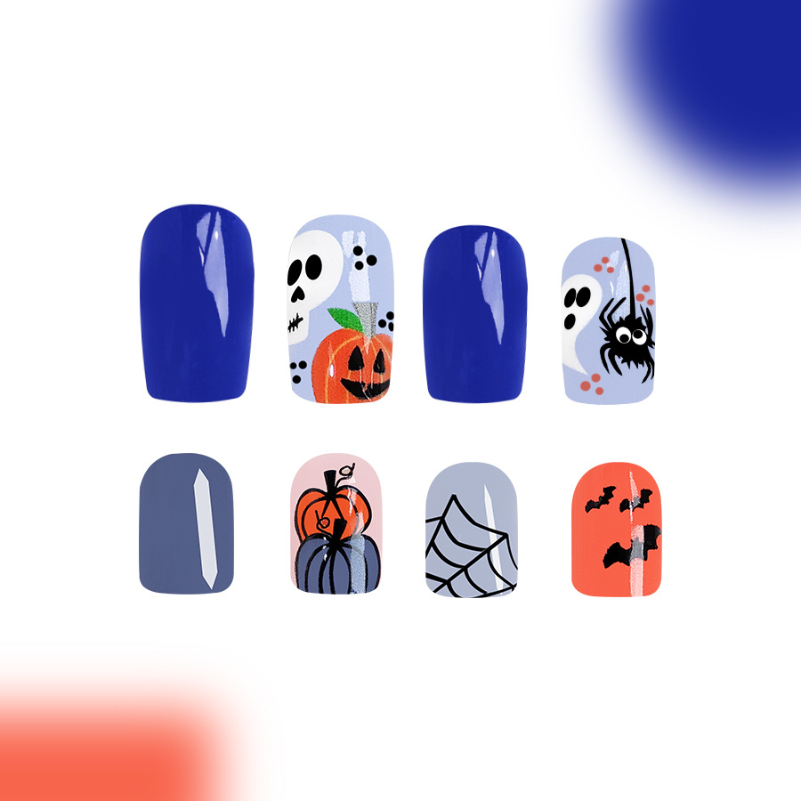 Halloween Short Cobweb Pumpkin Head Thriller Ghost Fashion European and American Foreign Trade Wear Nail Art Patch Combination 48_voghion.com