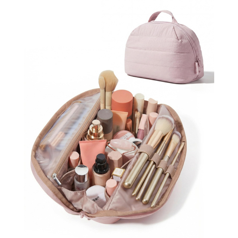 Ready-Made Quilted Portable Makeup Bag, Multi-Functional Travel Storage Bag, Waterproof and Scratch-Resistant, Large-Capacity Makeup Brush Storage Bag