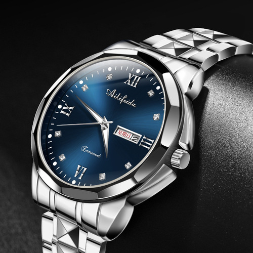 Aldida Steel Band Quartz Watch Men Live Wholesale Waterproof Luminous Ultra-thin Double Butterfly Buckle