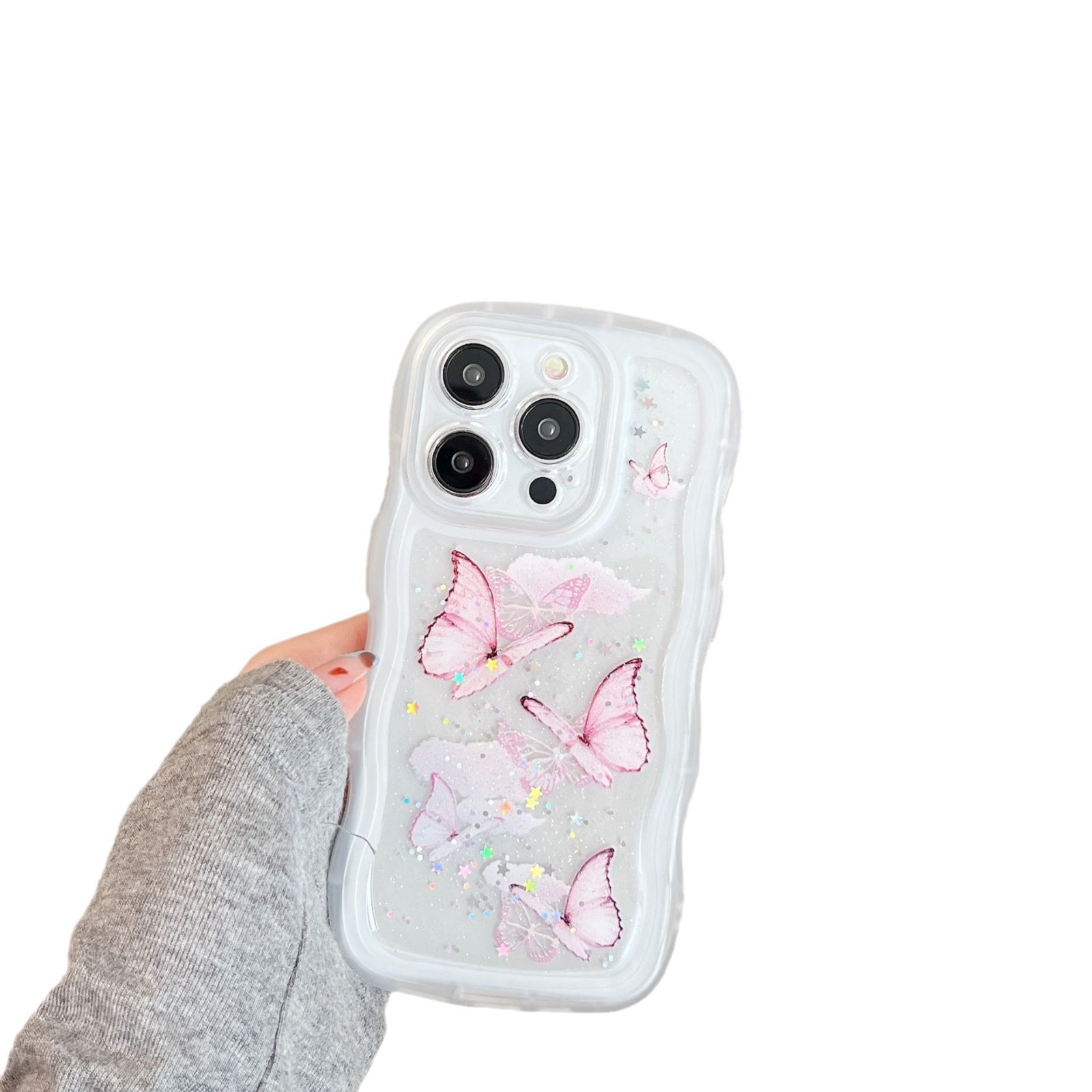 Gran onda goteo de mariposa de silicona para iPhone 16 ProMax Apple 15 polvo flash 13 silicona 12 caso de teléfono