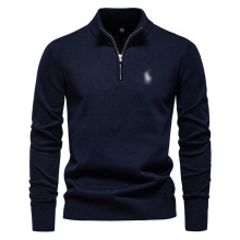2025新款纯色纯棉毛衣跨境外贸男立领半拉链修身男士针织衫上衣