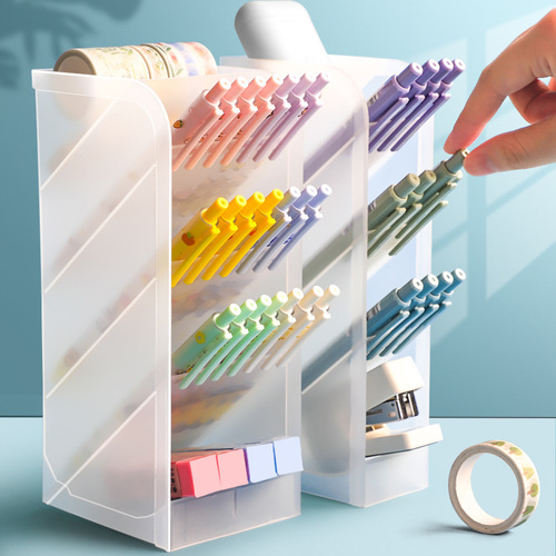 Inclined pen holder pen holder storage box student stationery desktop pen box pen barrel display stand for pens in the office