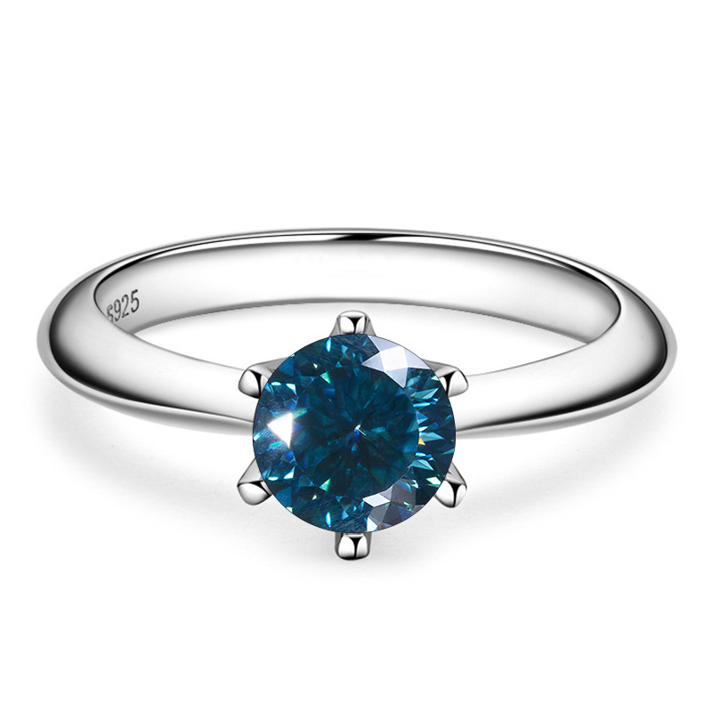 1 quilate color D mujer delicado anillo de boda de color S925 plata esterlina fuego explosivo de color