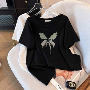 Round neck New plus size slimming loose mid-length short sleeve t-shirt for women 200/300/350kg 6301