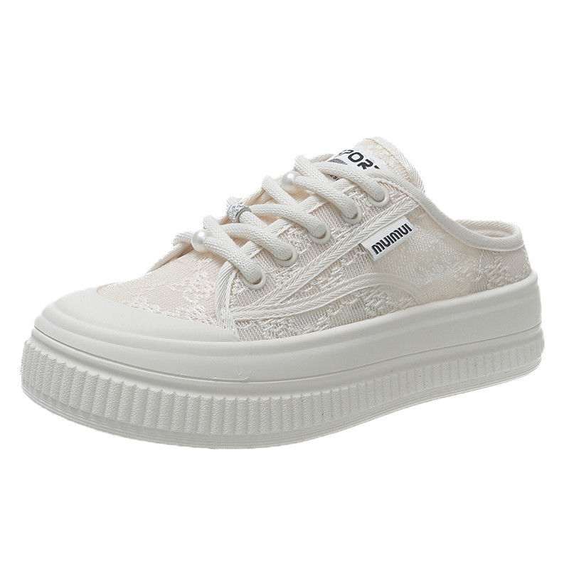 2025 verano nuevo estilo semi-trapeador zapatos blancos zapatos de mujer ropa exterior sandalias de verano Baotou estilo caliente pantuflas de malla todo-fósforo image 6