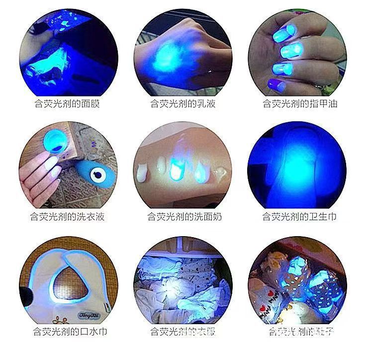 White, Blue, and Purple Three-Light Source Flashlight 395 Purple Light for Banknote Detection, Scorpion Catching, Jade Testing, Ultraviolet Curing, Blue Light for Night Fishing