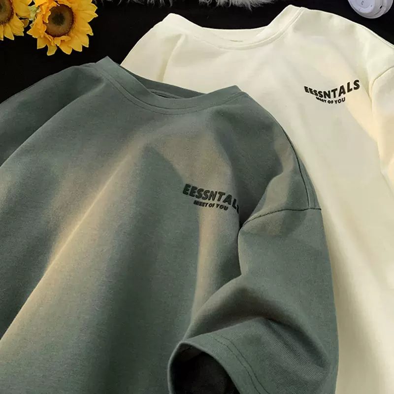 男士夏季新款重磅纯棉短袖t恤简约潮流百搭休闲宽松印花半袖体恤