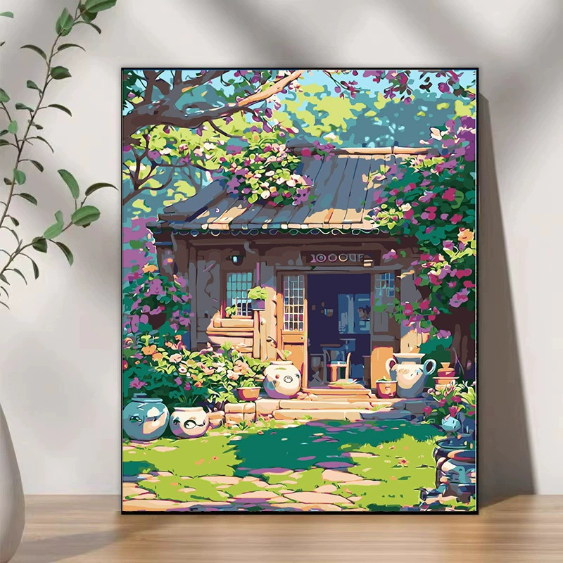 Pintura al óleo digital DIY paisaje floral pintada a mano pintada al óleo pintada decoración de la sala de estar pintada colgante de alta calidad pintura descomprimida image 32