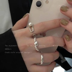 Geometric Pearl Heart Ring for Women 2022 New Arrival Index Finger Ring Lightweight Luxury High-End Unique Design Open Finger Ring