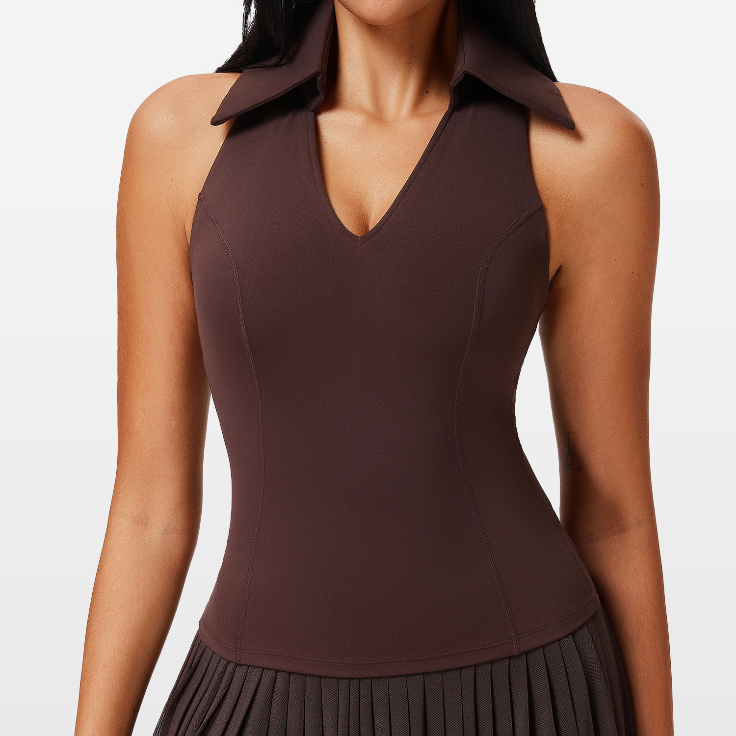 Chaleco deportivo de manga corta de nuevo estilo para mujer, con copa fija, camiseta de fitness para correr, top de golf con solapa para exteriores